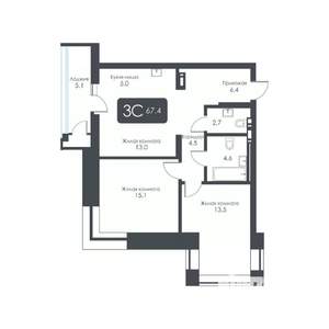 3-к квартира, строящийся дом, 67м2, 10/30 этаж