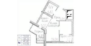 1-к квартира, строящийся дом, 45м2, 6/24 этаж