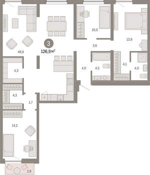 3-к квартира, вторичка, 127м2, 6/17 этаж