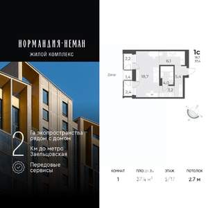 1-к квартира, вторичка, 37м2, 5/17 этаж