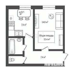 1-к квартира, вторичка, 33м2, 3/4 этаж