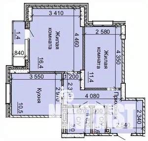 2-к квартира, вторичка, 56м2, 10/16 этаж