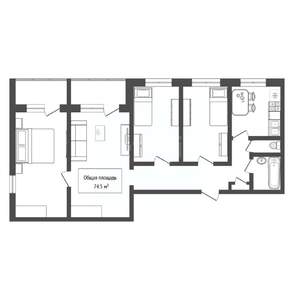 4-к квартира, вторичка, 75м2, 2/9 этаж