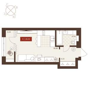 1-к квартира, вторичка, 29м2, 11/24 этаж