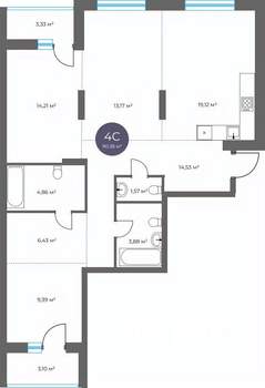 4-к квартира, вторичка, 90м2, 3/16 этаж