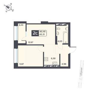 2-к квартира, вторичка, 42м2, 23/25 этаж