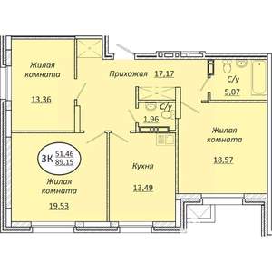 3-к квартира, вторичка, 89м2, 1/25 этаж