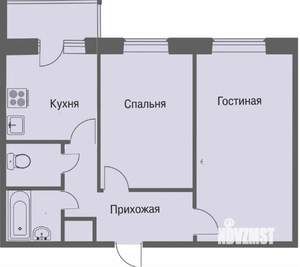 2-к квартира, вторичка, 53м2, 2/5 этаж