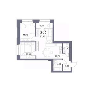 3-к квартира, вторичка, 63м2, 7/25 этаж