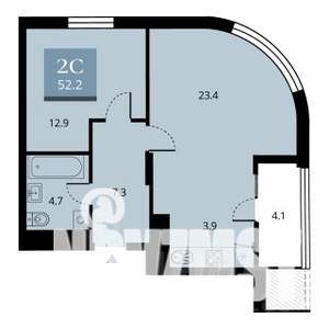 2-к квартира, строящийся дом, 52м2, 23/23 этаж