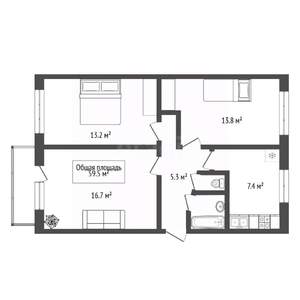 3-к квартира, вторичка, 60м2, 2/5 этаж