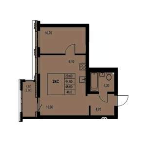 2-к квартира, строящийся дом, 47м2, 8/23 этаж