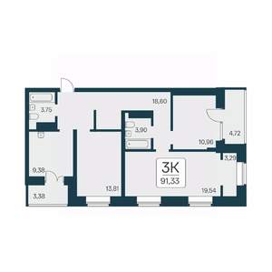 3-к квартира, вторичка, 91м2, 24/25 этаж