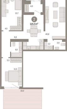 2-к квартира, вторичка, 115м2, 1/15 этаж