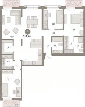 3-к квартира, вторичка, 127м2, 3/9 этаж