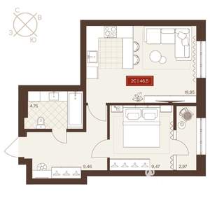 2-к квартира, вторичка, 47м2, 10/24 этаж