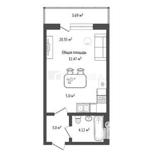 Студия квартира, сданный дом, 32м2, 4/10 этаж