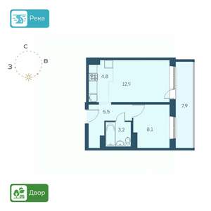 2-к квартира, строящийся дом, 39м2, 14/17 этаж
