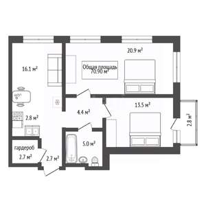 2-к квартира, вторичка, 71м2, 4/18 этаж