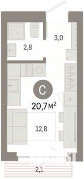 Студия квартира, вторичка, 21м2, 4/9 этаж