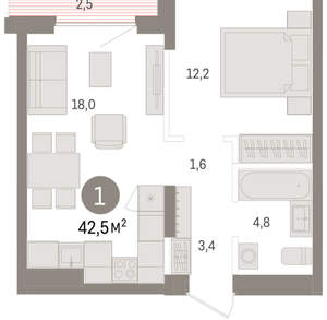 1-к квартира, вторичка, 43м2, 9/15 этаж