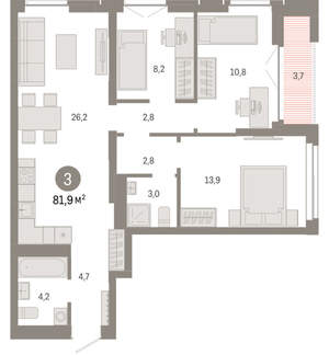 3-к квартира, вторичка, 82м2, 18/23 этаж