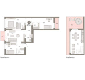3-к квартира, вторичка, 128м2, 7/23 этаж