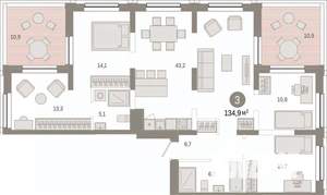 3-к квартира, вторичка, 135м2, 13/14 этаж