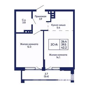 2-к квартира, вторичка, 42м2, 3/14 этаж