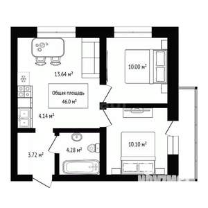 2-к квартира, вторичка, 46м2, 3/17 этаж