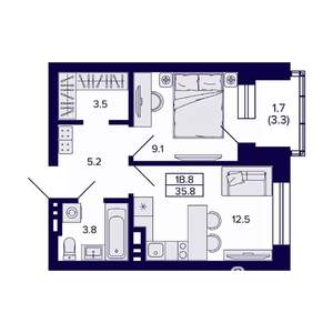 1-к квартира, вторичка, 36м2, 10/20 этаж