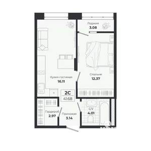 2-к квартира, вторичка, 39м2, 2/9 этаж