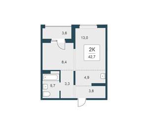 2-к квартира, вторичка, 43м2, 10/17 этаж