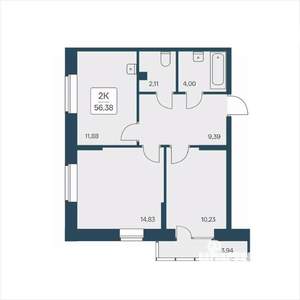 2-к квартира, вторичка, 56м2, 16/25 этаж