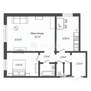 2-к квартира, вторичка, 66м2, 9/10 этаж