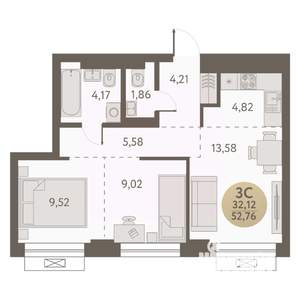 3-к квартира, вторичка, 53м2, 22/31 этаж