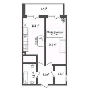 1-к квартира, вторичка, 45м2, 12/16 этаж