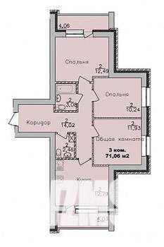 3-к квартира, строящийся дом, 71м2, 5/9 этаж