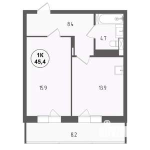 1-к квартира, вторичка, 45м2, 9/18 этаж