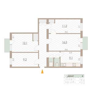 3-к квартира, вторичка, 75м2, 5/6 этаж