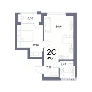 2-к квартира, вторичка, 44м2, 12/14 этаж