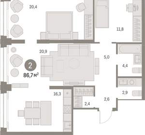 2-к квартира, вторичка, 87м2, 5/30 этаж