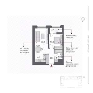 2-к квартира, сданный дом, 42м2, 13/23 этаж
