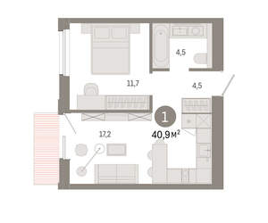 1-к квартира, вторичка, 41м2, 6/24 этаж