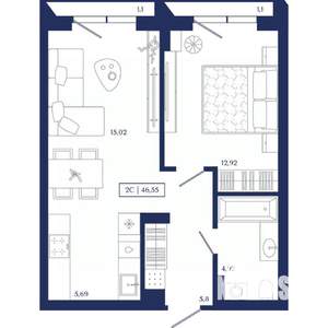 2-к квартира, вторичка, 47м2, 9/13 этаж