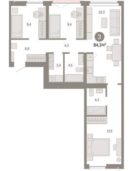 3-к квартира, вторичка, 84м2, 3/23 этаж