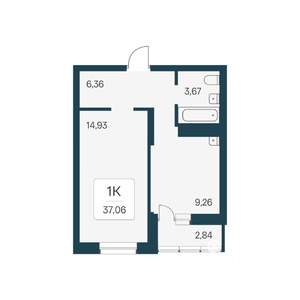 1-к квартира, вторичка, 37м2, 15/24 этаж