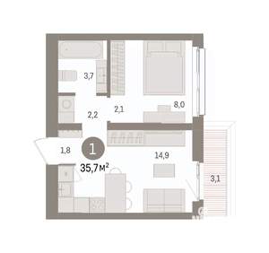 1-к квартира, вторичка, 36м2, 4/8 этаж