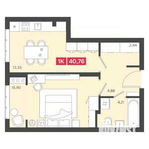 1-к квартира, вторичка, 41м2, 2/22 этаж