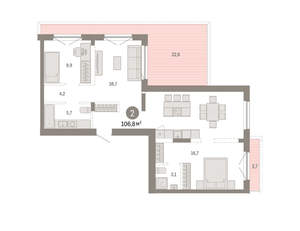 2-к квартира, вторичка, 107м2, 8/8 этаж